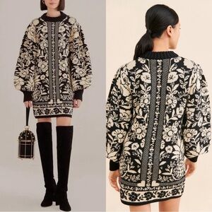 FARM RIO Pineapple Garden Mini Knit Sweater Dress